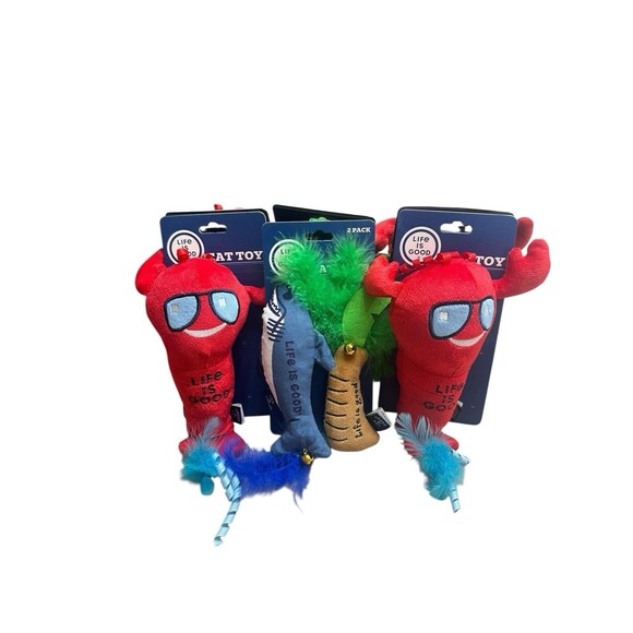NWT Life Is Good Cat Toys Lot of 3 Pack 2 Lobsters Palm Tree Shark w/ Catnip - Picture 1 of 4